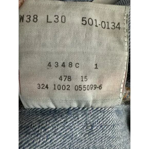 Vintage Levis 501 Jeans 38x30 Light Blue Denim Y2K Mens Made in USA Red Tab